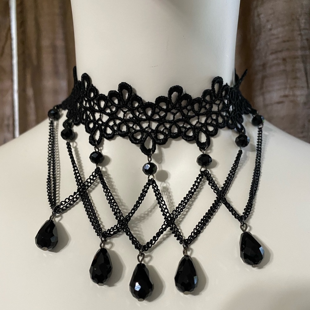 Cross Your Heart Black Goth Choker Necklace